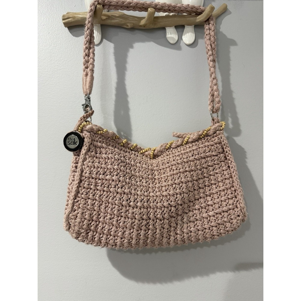 Sak Crochet Womens Tan Shoulder Bag Pink Y2K Style Demi Bag M